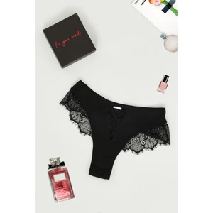 For You Lingerie Datelli V Detaylı Kutulu Siyah Slip Külot