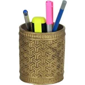 Kalemlik Altın Eskitme Renk Masa Kalemliği Organizer Kalemlik Y Desenli Model
