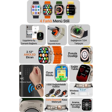 湧命力　アイベルトS Seyu Watch Ultra Hk8 Pro Max Apple iPhone ve Android Uyumlu Fiyatı