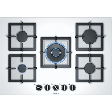 Siemens EP7A2QB20 Beyaz Wok 5 Gözlü Gazlı Ankastre Ocak Cam Yüzeyli Güvenli