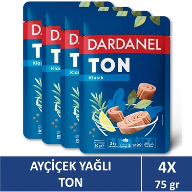 Dardanel Ayçiçek Yağlı Ton Balığı Poşet 80 gr x 4 Pratik Ambalaj ile Lezzetli ve Doyurucu — Hepsiburada ürün görseli