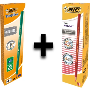 Bic Evolution 650 Hb Kurşun Kalem 12'li ve Bic Kırmızı Kopya Kalemi