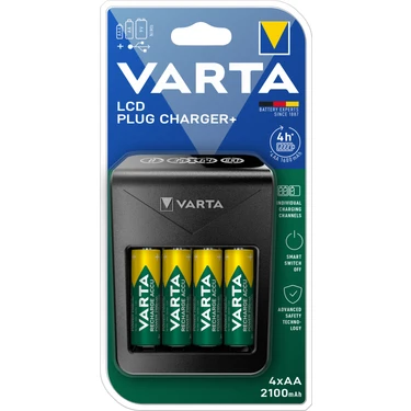 VARTA LCD Plug Şarj Cihazı +4 adet 2100mAh AA Şarj Edilebilir