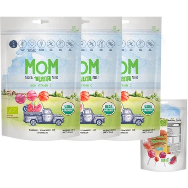 Mom Magical Organik Moods; Organik Lolipop (Çilek, Karpuz, Yaban Mersini ve C Vitamini)