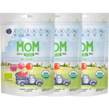 Mom Magical Organik Moods; Organik Lolipop (Çilek, Karpuz, Yaban Mersini ve C Vitamini)