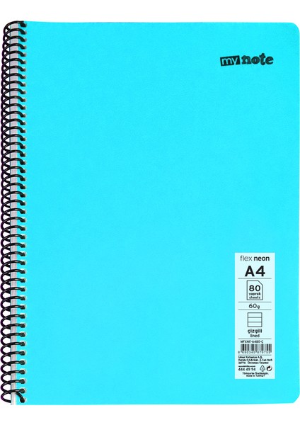 Flex Neon Defter A4 80 Sayfa 4'lü Defter Seti (2 Kareli + 2 Çizgili)