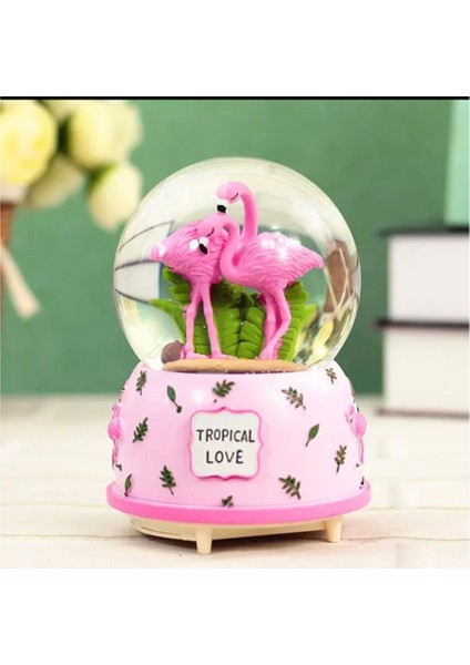 Flamingo Büyük Boy Müzikli Işıklı Püskürmeli Kar Küresi