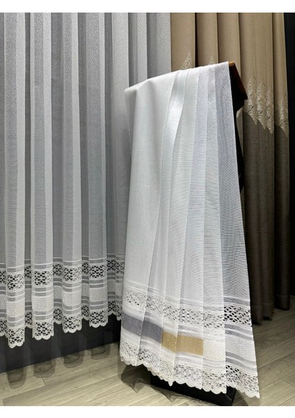 Taç Aplik Örme 1/3 Sık Pile Tül Perde Tek Kanat - Beyaz 100 x 270 cm