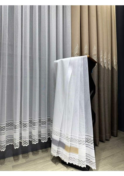 Taç Aplik Örme 1/3 Sık Pile Tül Perde Tek Kanat - Beyaz 100 x 270 cm