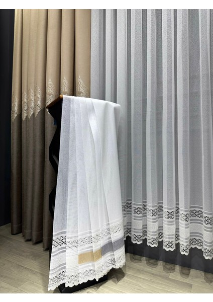 Taç Aplik Örme 1/3 Sık Pile Tül Perde Tek Kanat - Beyaz 100 x 270 cm