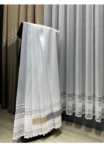 Taç Aplik Örme 1/3 Sık Pile Tül Perde Tek Kanat - Beyaz 100 x 270 cm