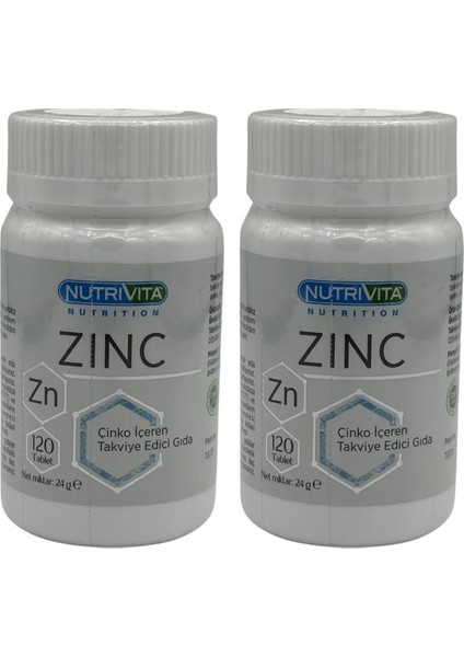 Zinc 15 mg Çinko 2 x 120 Tablet