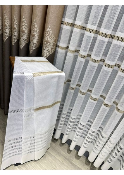 Taç Aplik Örme 1/2,5 Normal Pile Tül Perde Tek Kanat - Ekru - Vizon 100 x 270 cm