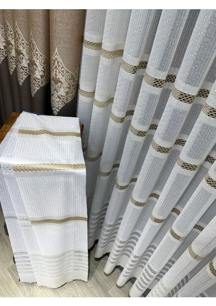 Taç Aplik Örme 1/2,5 Normal Pile Tül Perde Tek Kanat - Ekru - Vizon 100 x 270 cm