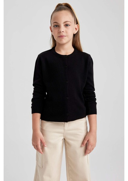 Kız Çocuk Siyah Bisiklet Yaka Triko Okul Hırkası N8407A623AU modelleri