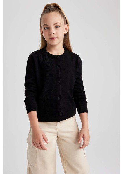 Kız Çocuk Siyah Bisiklet Yaka Triko Okul Hırkası N8407A623AU fırsatları