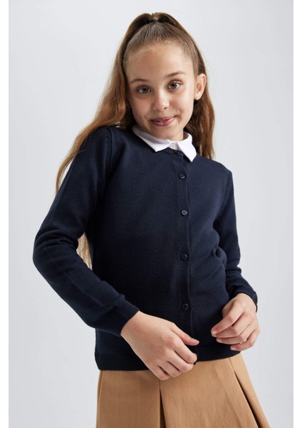 Kız Çocuk Lacivert Bisiklet Yaka Triko Okul Hırkası N8407A623AU fırsatları