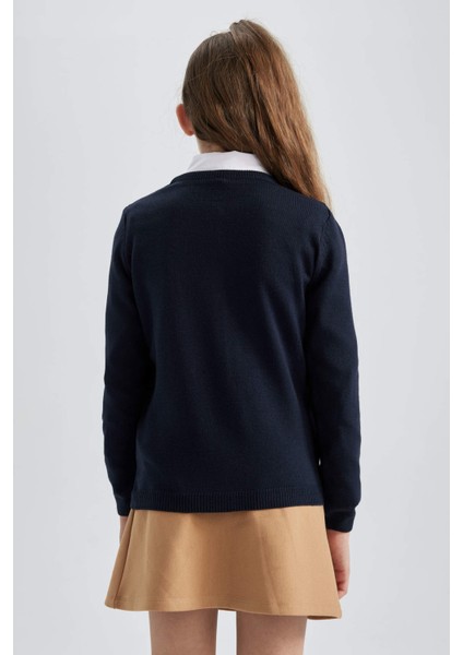 Kız Çocuk Lacivert Bisiklet Yaka Triko Okul Hırkası N8407A623AU indirimleri