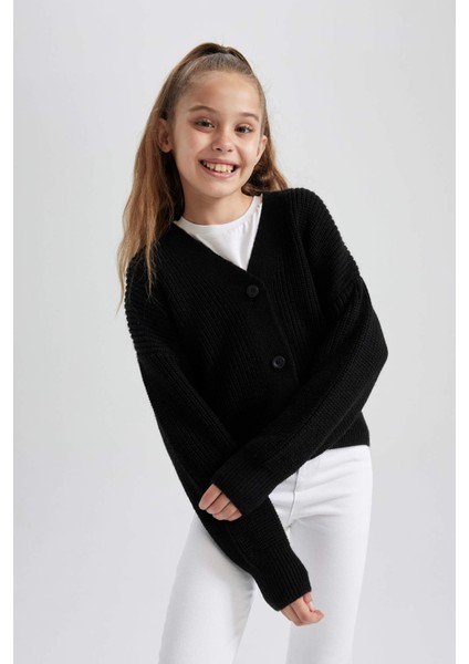 Kız Çocuk Hırka V Yaka Uzun Kollu Yumuşak Triko 8/9 Yaş Okul ve Günlük Kullanım modelleri