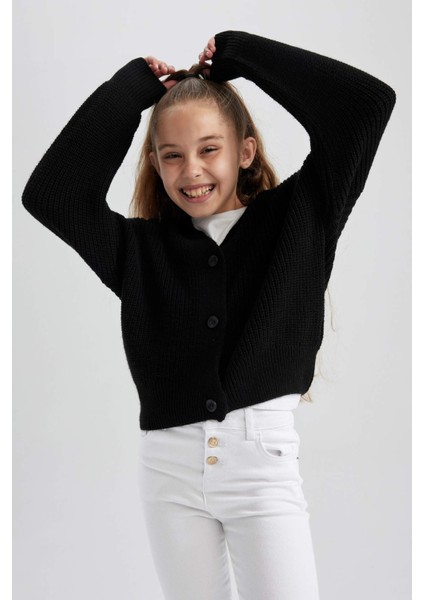 Kız Çocuk Hırka V Yaka Uzun Kollu Yumuşak Triko 8/9 Yaş Okul ve Günlük Kullanım fırsatları