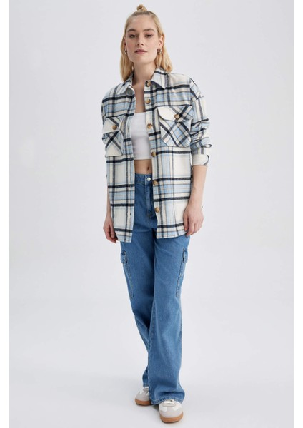 Oversize Fit Gömlek Yaka Flanel Uzun Kollu Tunik S0420AZ23AU