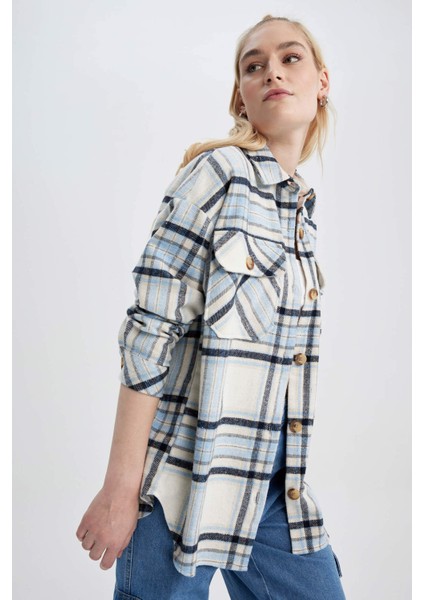 Oversize Fit Gömlek Yaka Flanel Uzun Kollu Tunik S0420AZ23AU