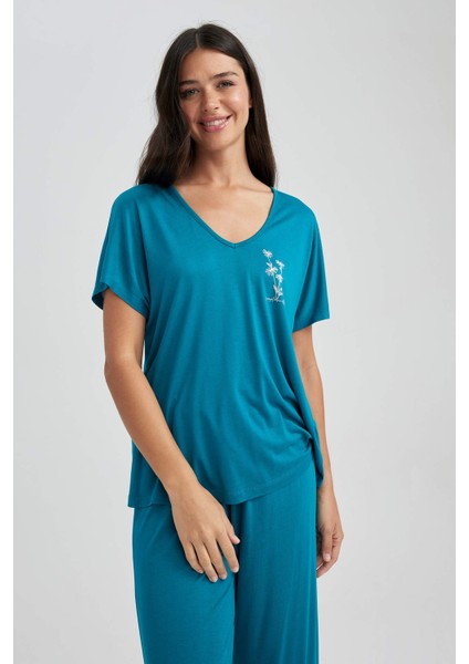 Fall in Love Regular Fit Kısa Kollu Pijama Takımı A6043AX23AU fırsatları