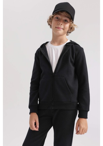 Erkek Çocuk Siyah Kapüşonlu Okul Hırkası T7468A623AU