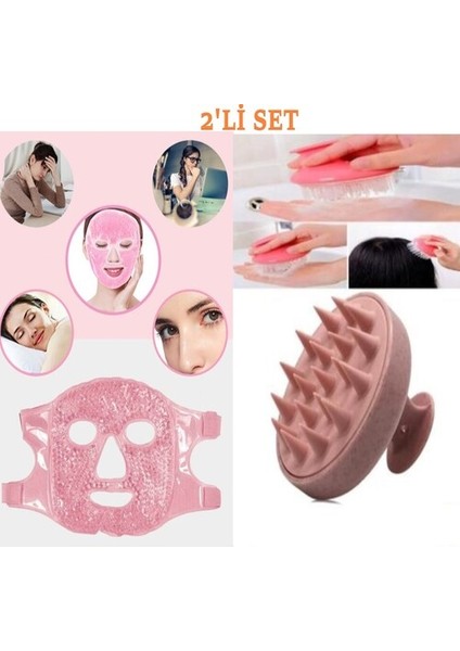 Buz Jel Toplar Maske Pembe + Duş Masaj Tarak Silikon Maske Set