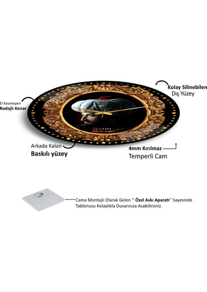 Fatih Sultan Mehmet Cam Saat - 60 cm