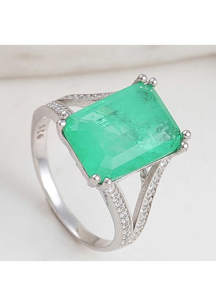 Gümüş Yeşil Renk Paraiba Taşlı Kadın Yüzük