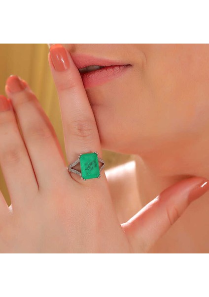 Gümüş Yeşil Renk Paraiba Taşlı Kadın Yüzük fiyatları