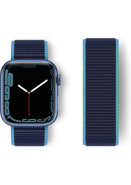 Apple Watch 38MM Hasırlı Cırtcırtlı Kordon - Mavi-Lacivert