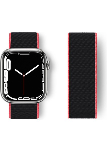 Apple Watch 40MM Hasırlı Cırtcırtlı Kordon - Pembe-Siyah