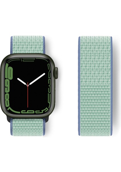 Apple Watch 41MM Hasırlı Cırtcırtlı Kordon - Mavi-Turkuaz