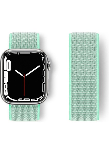 Apple Watch 45MM Hasırlı Cırtcırtlı Kordon - Turkuaz