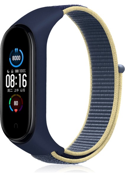 Xiaomi Mi Band 3 Hasırlı Cırtcırtlı Kordon - Sarı-Lacivert
