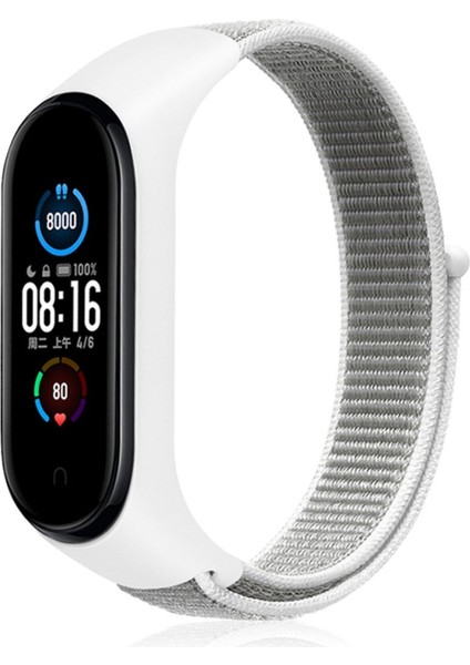 Xiaomi Mi Band 5 Hasırlı Cırtcırtlı Kordon - Beyaz