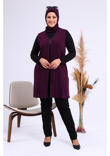 Kadin Buyuk Beden Üç Düğmeli Likralı Yelek indirimleri