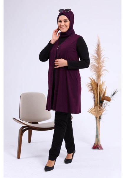 Kadin Buyuk Beden Üç Düğmeli Likralı Yelek fırsatları