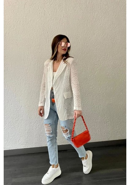 Güpür Mevsimlik Ceket Beyaz Ekru - S