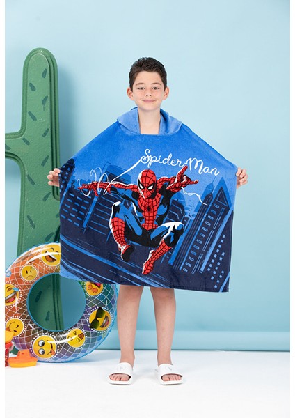 Spiderman Night Disney Lisanslı Kadife Çocuk Panço 4/9 Yaş