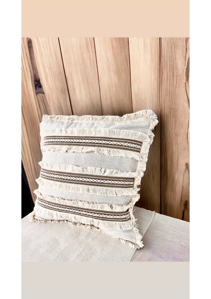 Üç Püsküllü Keten Krem Kırlent Kırlent Kılıfı 35 x 55 cm fiyatları