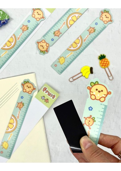Kawaii Fruit Portakal Desenli Mıknatıslı Kitap Ayracı ve Cetvel / Yer Imi modelleri