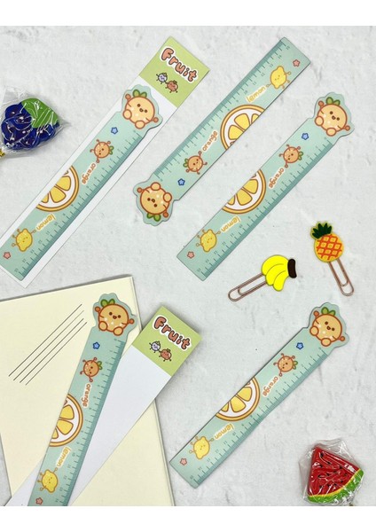 Kawaii Fruit Portakal Desenli Mıknatıslı Kitap Ayracı ve Cetvel / Yer Imi fırsatları
