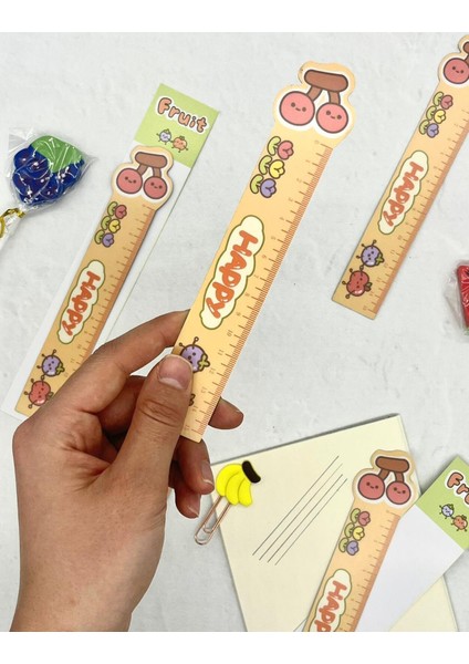 Kawaii Fruit Kiraz Desenli Mıknatıslı Kitap Ayracı ve Cetvel / Yer Imi