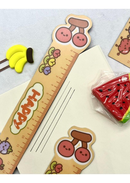 Kawaii Fruit Kiraz Desenli Mıknatıslı Kitap Ayracı ve Cetvel / Yer Imi fiyatları