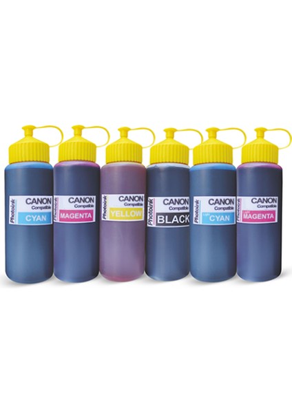 6 Kartuşlu Canon Yazıcılar Için Uyumlu 500 ml 6 Renk Mürekkep Seti (Photo Ink Akıllı Mürekkep)