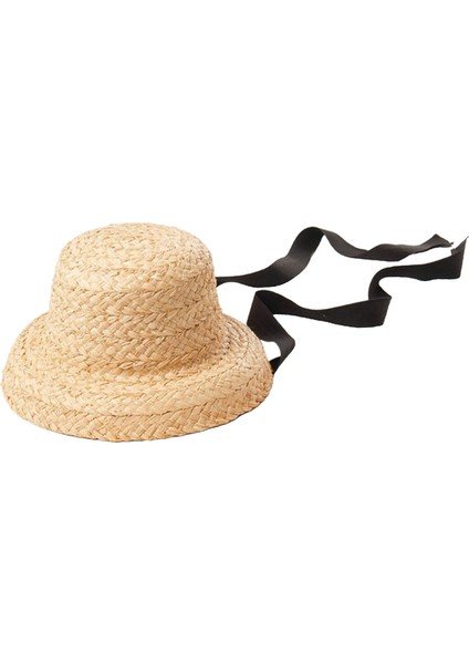 Şık Çocuklar Hasır Şapka Yaz Plaj Güneş Şapka Güneş Koruma Açık Siyah Kravat (Yurt Dışından)