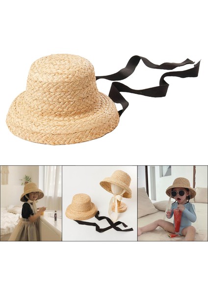 Şık Çocuklar Hasır Şapka Yaz Plaj Güneş Şapka Güneş Koruma Açık Siyah Kravat (Yurt Dışından) modelleri